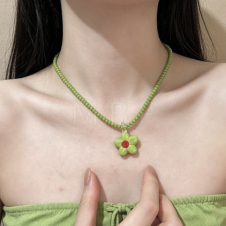 Summer Acrylic Flower Pendant Beaded Necklaces for Women WGAD42B-01-1