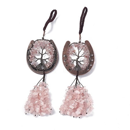 Natural Rose Quartz Chip Tree of Life Pendants Decoration G-F733-06B-1