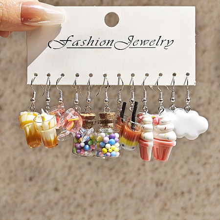 6 Styles Cute Miniature Dessert Food Resin Plastic Dangle Earrings Set FS-WGC6E73-01-1