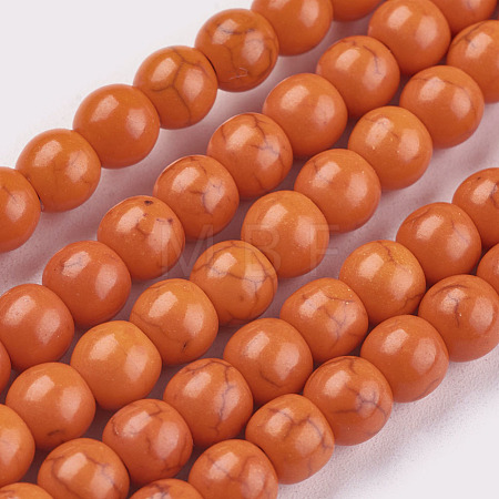 1 Strand Dyed Orange Red Round Synthetic Turquoise Beads Strands X-TURQ-G106-6mm-02G-1