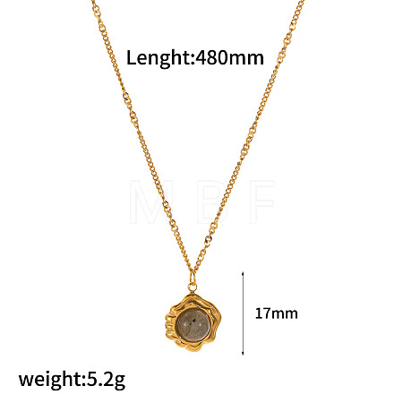 Natural Labradorite Flower Pendant 304 Stainless Steel Chain Necklaces for Women FS-WGE9101-02-1