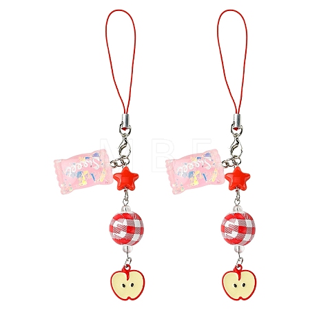 2Pcs Acrylic & Wood & Alloy & Resin Mobile Straps HJEW-YW00339-02-1