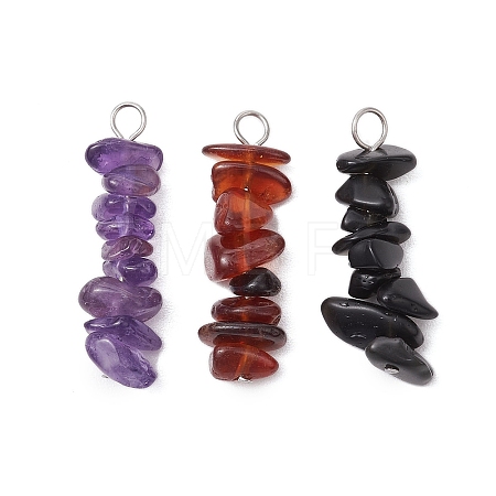 3Pcs Natural Amethyst & Garnet & Obsidian Chip Beaded Constellation Pendants PALLOY-JF03043-08-1