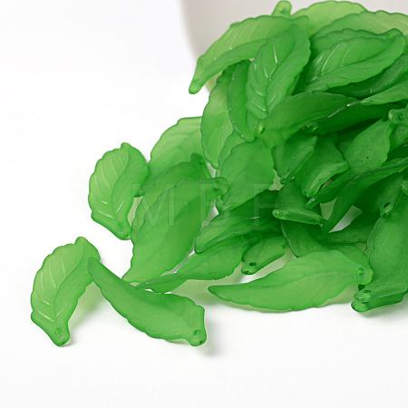 Green Transparent Frosted Acrylic Leaf Pendants for Chunky Necklace Jewelry X-FACR-R003-1-1