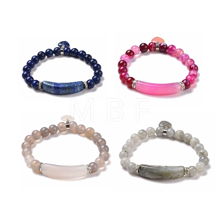 Natural Mixed Stone Beads Charm Bracelets BJEW-K164-B-1