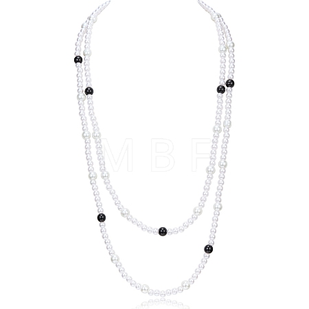 Baking Paint Pearlized Glass Pearl Round Beaded Long Necklaces NJEW-SW00066-02-1