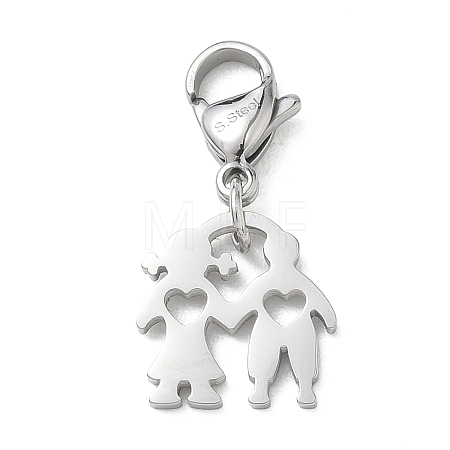 304 Stainless Steel Boy Girl Heart Cutout Pendant Decorations STAS-B141-08P-1