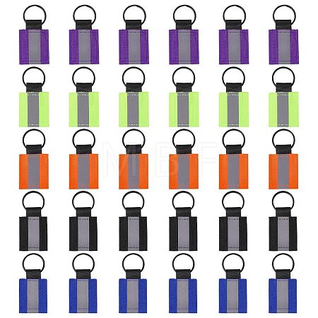 30Pcs 5 Colors Reflective Rectangle Polyester Pendant Keychains KEYC-CO0001-02-1