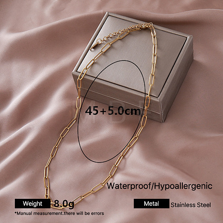 Vintage 304 Stainless Steel Paperclip Chain Necklaces for Women QF0700-4-1