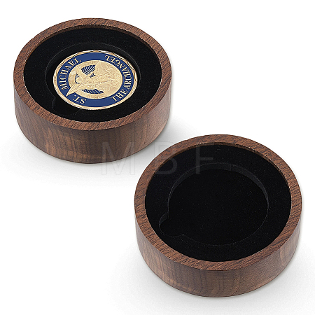 Round Wood Commemorative Coin Storage Plate AJEW-WH0886-21B-1