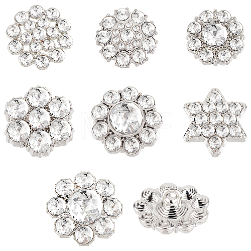 AHADERMAKER 42Pcs 7 Styles 1-Hole Alloy Rhinestone Shank Button ALRI-GA0001-10-1