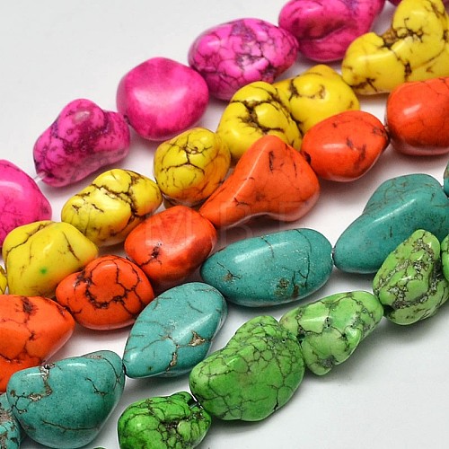 Dyed Nuggets Natural Howlite Beads Strands G-M139-M-A-1