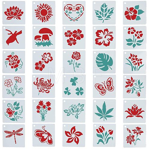 30Pcs 30 Patterns PET Plastic Hollow Out Drawing Painting Stencils Templates DIY-WH0304-619-1