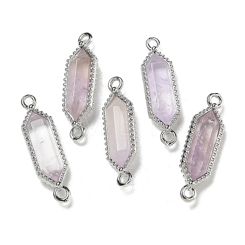 Natural Amethyst Faceted Double Terminal Pointed Hexagon Connector Charms G-G181-04P-02-1