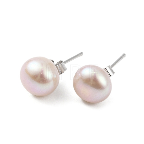 Natural Pearl Round Bead Stud Earrings EJEW-E298-01E-03P-1