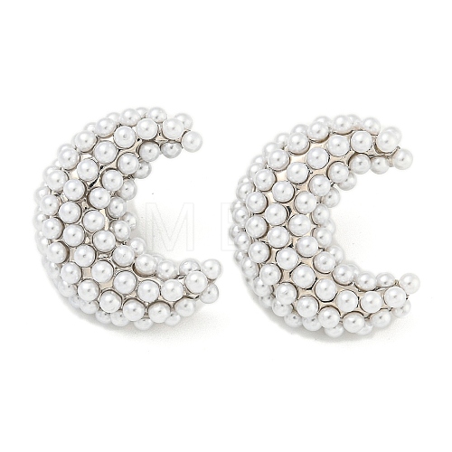 Rack Plating Brass & ABS Plastic Imitation Pearl Stud Earrings EJEW-N055-03B-P-RS-1