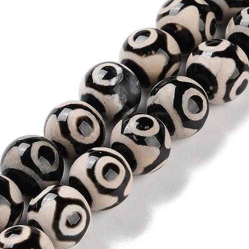 Natural Tibetan 3-Eye dZi Agate Beads Strands G-B084-A08-02-1