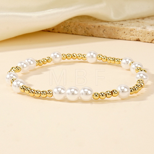 Bohemian Style Brass & Imitation Pearl Stretch Bracelets for Women YM3470-1