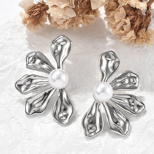 Brass Flower Stud Earrings EJEW-R016-05P-1