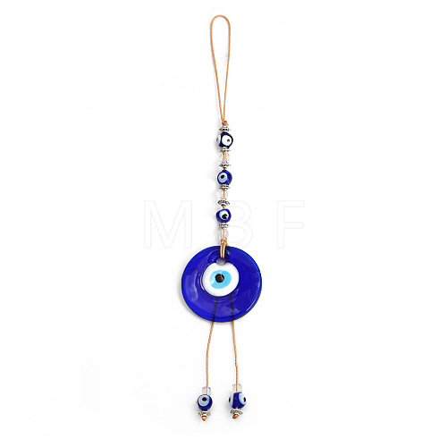 Flat Round with Evil Eye Glass Pendant Decorations EVIL-PW0002-04N-1