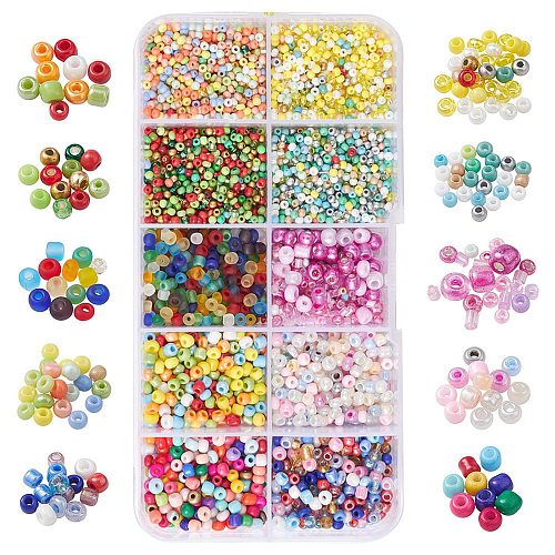 100G 10 Style Opaque & Transparent & Metallic Colours & Silver Lined & Frosted Glass Seed Beads SEED-YW0002-43-1