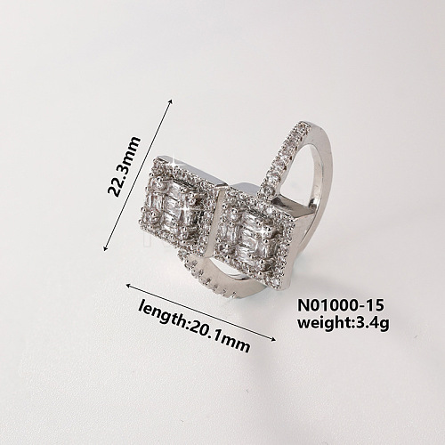 Brass Micro Pave Cubic Zirconia Square Cuff Ring for Women IR0623-14-1