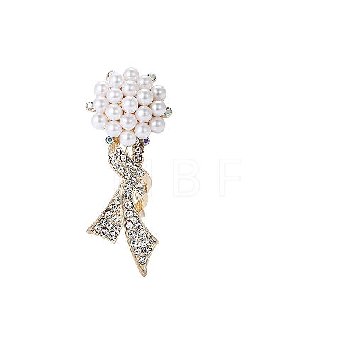 Flower Ribbon Alloy Crystal Rhinestone Brooch PW-WG769C7-01-1