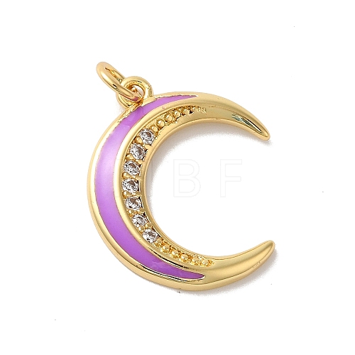 Moon Rack Plating Brass Micro Pave Cubic Zirconia Enamel Pendants KK-G504-06G-05-1