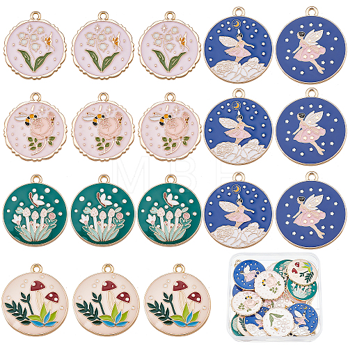 24Pcs 6 Style Rack Plating Alloy Enamel Pendants ENAM-SC0002-76-1