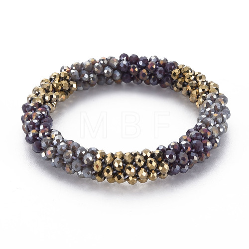 Crochet Glass Beads Braided Stretch Bracelet BJEW-T016-08H-1