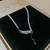Brass Micro Pave Cubic Zirconia Wing Pendant Imitation Pearl White Round Beaded Necklaces for Women WG2CE1B-02-1