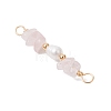 Natural Rose Quartz Chip & Natural Cultured Freshwater Pearl Rice Beaded Connector Charms PALLOY-JF03707-11-3