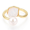 Natural Pearl Open Cuff  Ring with Msilver-Lipped Pearl Oyster X-PEAR-N022-C11-2