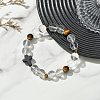 8MM Round Natural Quartz Crystal & Tiger Eye & Dyed Synthetic Turquoise Black Cross Beaded Stretch Bracelets for Women Men BJEW-TA00741-1