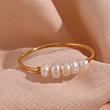 Nuggets Stainless Steel & Natural Freshwater Pearl Beads Finger Rings WG1BE4A-05-1