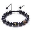 Natural Black Agate & Tiger Eye Round Beaded Adjustable Bracelets HL8029-20-1