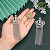 4Pcs Crystal Rhinestone Crown with Chain Tassel Lapel Pin JEWB-CA0001-32P-4