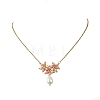 Electroplate Glass Beaded Flower Teardrop Pendant 304 Stainless Steel Cable Chain Necklaces NJEW-MZ00156-6