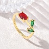 Flower Brass Glass Adjustable Finger Rings GL-CBA18A7-01G-03-1