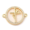 Rack Plating Brass Micro Pave Clear Cubic Zirconia Spanish Faith Cross Connector Charms X-KK-L220-003G-03-1