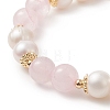 Natural Rose Quartz & Pearl Round Beaded Stretch Bracelet for Women BJEW-JB09246-03-3