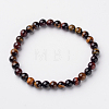 Natural Tiger Eye Round Bead Stretch Bracelets BJEW-L594-D08-1