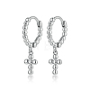 Anti-Tarnish Rhodium Plated 925 Sterling Silver Cross Dangle Hoop Earrings HE1465-2-1