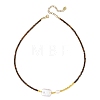 Rectangle Natural Baroque Keshi Pearl and Faceted Round Natural Tiger Eye Beaded Necklaces for Women NJEW-JN06682-01-3