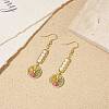 Shell Pearl with Enamel Lemon Dangle Earrings EJEW-TA00071-3