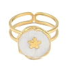 Ion Plating(IP) 304 Stainless Steel Enamel Flat Round with Flower Cuff Finger Rings RJEW-L107-067G-01-2