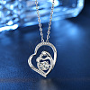 Mother's Day Brass Micro Pave Clear Cubic Zirconia Mother and Baby Heart Pendant Necklaces for Women NJEW-C085-01B-P-1