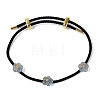 Natural Jadeite Flower Adjustable Cowhide Leather Cord Slider Bracelets with Brass Slider Beads BJEW-N041-05-1
