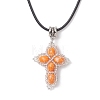 Dyed Synthetic Imperial Jasper with Glass Seed Beaded Cross Pendant Black Waxed Cotton Cord Necklaces NJEW-MZ00138-4