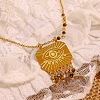 Boho 304 Stainless Steel Evil Eye Pendant Necklaces with Natural Map Stone Tassel for Women WGE9A35-01-5